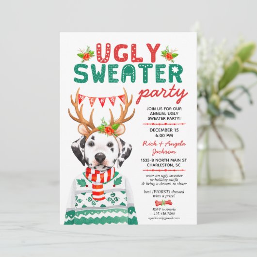 醜いセータークリスマスダルマティアンドッグホリデーパーティー 招待状 (スタンド正面)