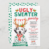 醜いセータークリスマスダルマティアンドッグホリデーパーティー 招待状 (正面/裏面)