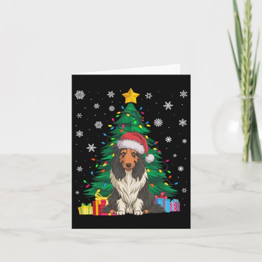 醜いセータークリスマスツリーのライトひげ付きコリー犬S カード (正面)