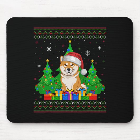 醜いセータークリスマスツリーサンタハット柴犬ド マウスパッド (正面)