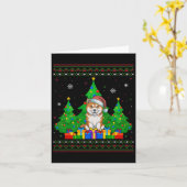 醜いセータークリスマスツリーサンタハット秋田犬ドゥ カード (黄色い花)