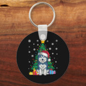 醜いセータークリスマスツリーライトアラスカンマラムートドッグ キーホルダー (正面)