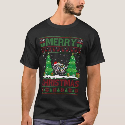 醜いセータークリスマスツリー照明ウルフ醜いXma Tシャツ (正面)