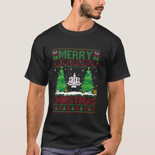 醜いセータークリスマスツリー照明チェス醜いXm Tシャツ (正面)