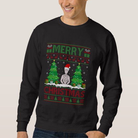 醜いセータークリスマスツリー照明バリスタ醜い スウェットシャツ (正面)