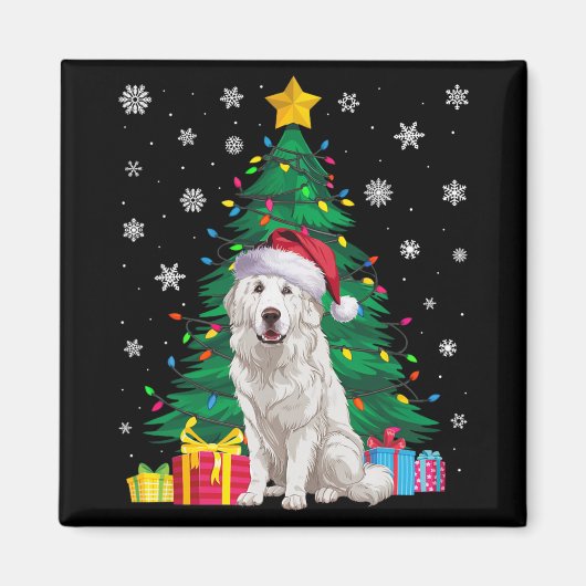 醜いセータークリスマスツリー素晴らしライトピレネー犬S マグネット (正面)