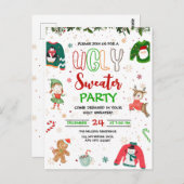 醜いセータークリスマスパーティの招待状クリスマス ポストカード (正面/裏面)