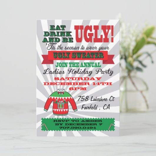 醜いセータークリスマスパーティの招待状 招待状 (スタンド正面)