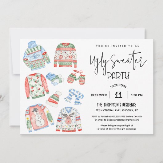 醜いセータークリスマスパーティの招待状 招待状 (正面)