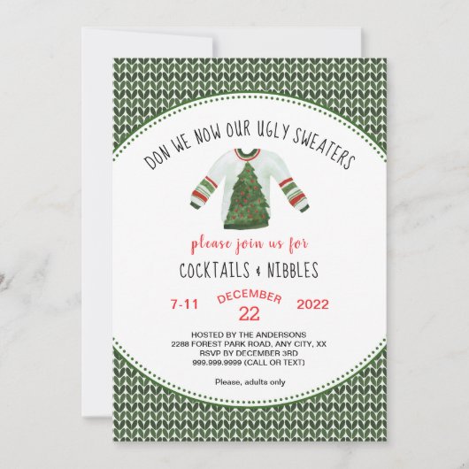 醜いセータークリスマスパーティの招待状 招待状 (正面)