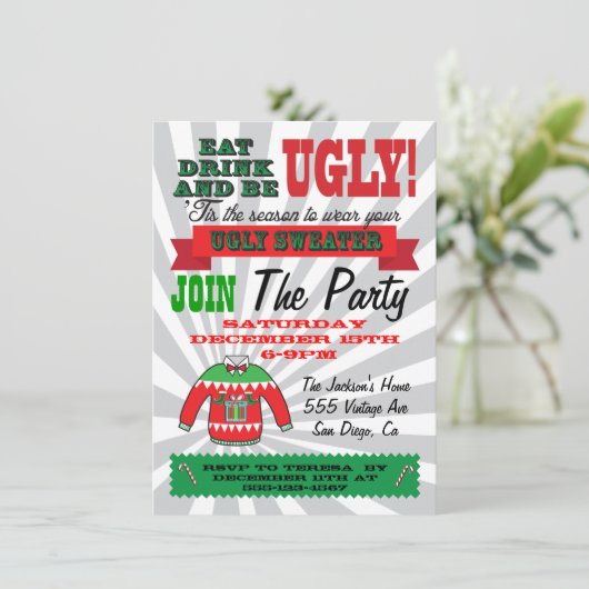 醜いセータークリスマスパーティの招待状 招待状 (スタンド正面)