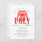 醜いセータークリスマスパーティーおもしろいハートの衣装 招待状 (正面)