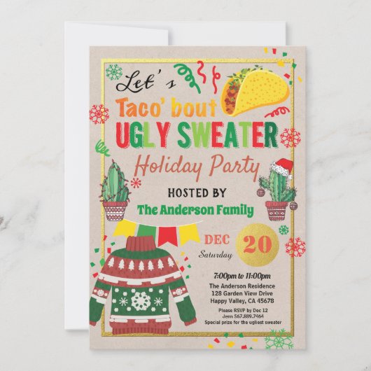 醜いセータークリスマスパーティータコの休日 招待状 (正面)