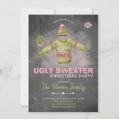 醜いセータークリスマスパーティーピンクブラックシャルボード 招待状 (正面)