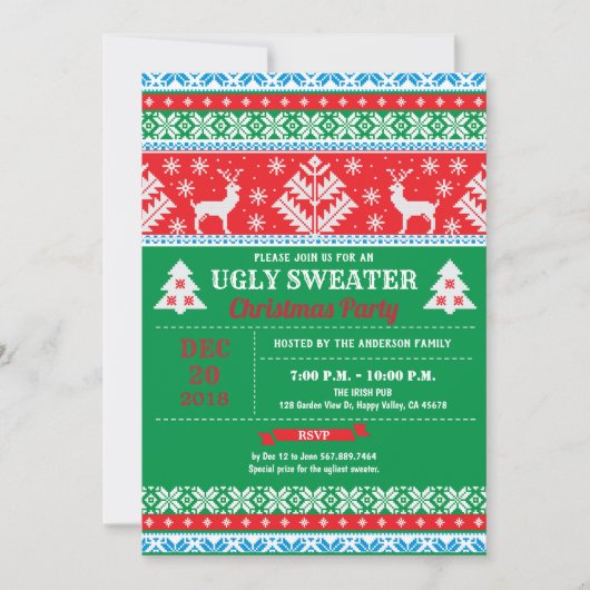 醜いセータークリスマスパーティーホリデーカクテル 招待状 (正面)