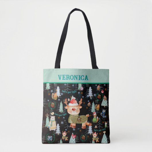 醜いセータークリスマスパーティー北欧動物 トートバッグ (正面)