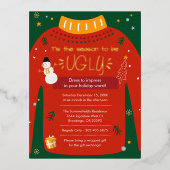 醜いセータークリスマスパーティー金ゴールド 箔シーズンポストカード (正面)