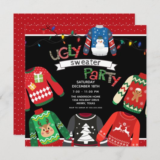 醜いセータークリスマスパーティー 招待状 (正面/裏面)