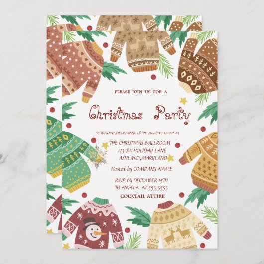 醜いセータークリスマスパーティー 招待状 (正面/裏面)