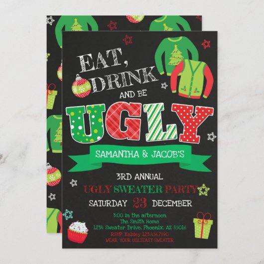 醜いセータークリスマスパーティー 招待状 (正面/裏面)