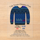 醜いセータークリスマスパーティー、青と鹿 アクリル招待状 (正面)