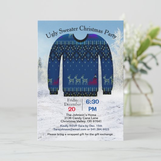 醜いセータークリスマスパーティー、鹿のある青、ZPR 招待状 (スタンド正面)