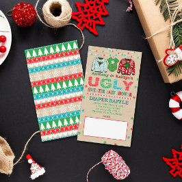 醜いセータークリスマスベビーシャワーおむつラッフル エンクロージャーカード