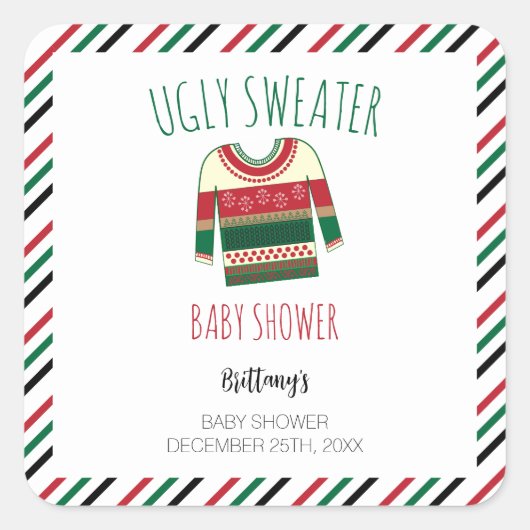 醜いセータークリスマスベビーシャワー スクエアシール (正面)