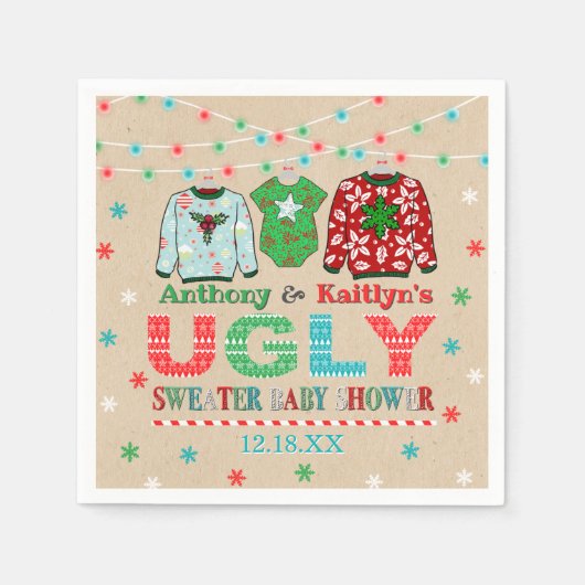 醜いセータークリスマスベビーシャワー スタンダードカクテルナプキン (正面)