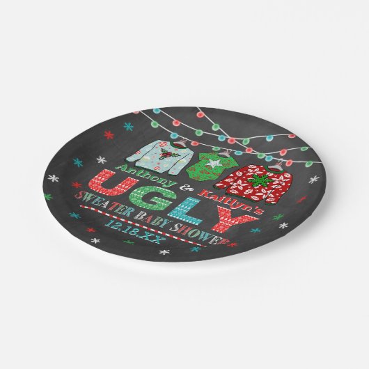 醜いセータークリスマスベビーシャワー ペーパープレート (アングル)