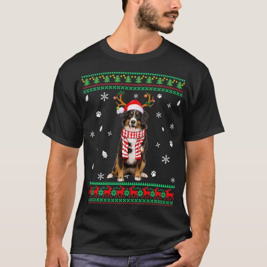 醜いセータークリスマスベルネーズマウンテンドッグサンタ Tシャツ (正面)