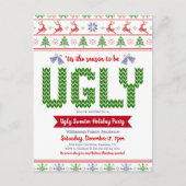 醜いセータークリスマスホリデーパーティーおもしろいレッドグリーン インビテーションポストカード (正面)