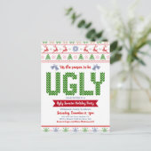 醜いセータークリスマスホリデーパーティーおもしろいレッドグリーン インビテーションポストカード (スタンド正面)