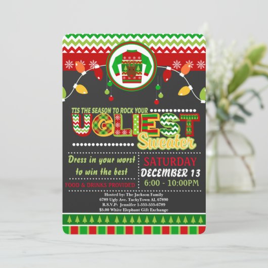 醜いセータークリスマスホリデーパーティー招待状 招待状 (スタンド正面)