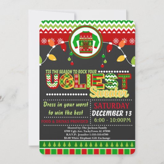 醜いセータークリスマスホリデーパーティー招待状 招待状 (正面)