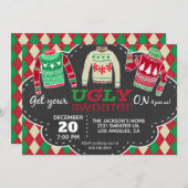 醜いセータークリスマスホリデーパーティー招待状 招待状 (正面/裏面)