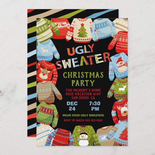 醜いセータークリスマスホリデーパーティー 招待状 (正面/裏面)