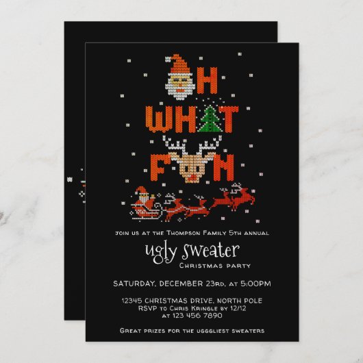 醜いセータークリスマスホリデーパーティーB Oh何おもしろい 招待状 (正面/裏面)