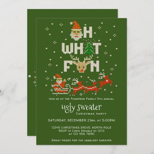 醜いセータークリスマスホリデーパーティーG Oh何おもしろい 招待状 (正面/裏面)