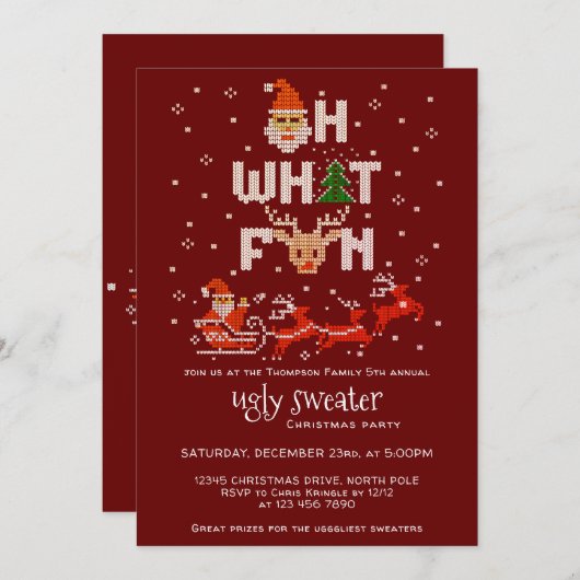 醜いセータークリスマスホリデーパーティーRああ何おもしろい 招待状 (正面/裏面)