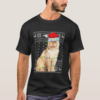 醜いセータークリスマスライトサンタスコティッシュフォールドキャットC Tシャツ