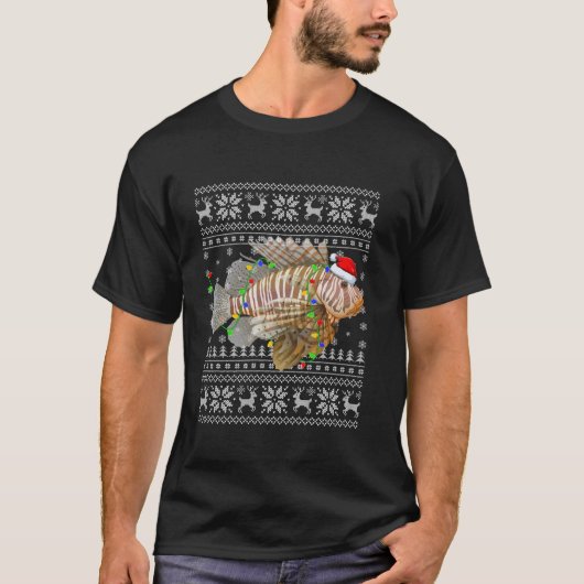 醜いセータークリスマスライトサンタハットライオンフィッシュキリスト Tシャツ (正面)