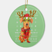 醜いセータークリスマスライトダックスシュント犬の子犬 セラミックオーナメント (左)