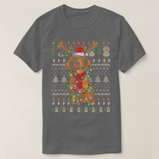醜いセータークリスマスライトダックスシュント犬の子犬 Tシャツ (デザイン正面)