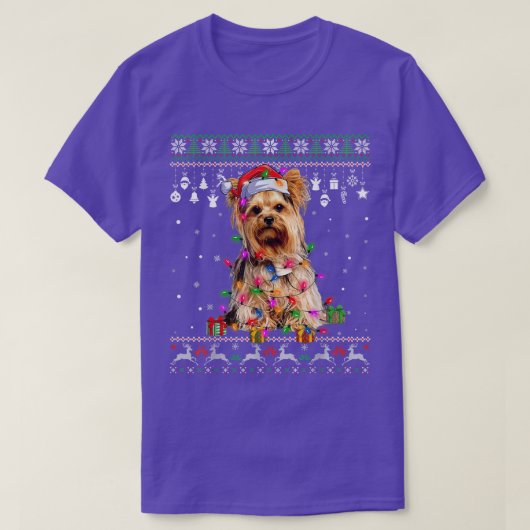 醜いセータークリスマスライトヨークシャーテリアド Tシャツ (デザイン正面)