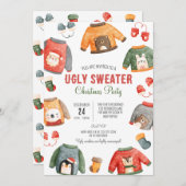 醜いセータークリスマス招待状、ファミリーディナー 招待状 (正面/裏面)