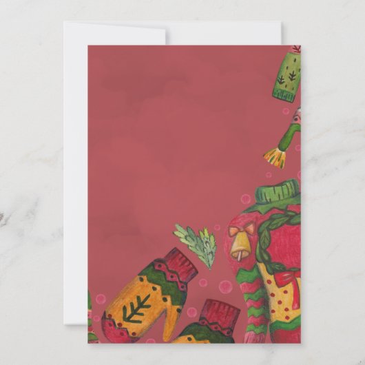 醜いセータークリスマス素朴パーティー水色 招待状 (裏面)