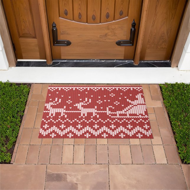 醜いセーターサンタクロースそりとトナカイ ドアマット (室外)