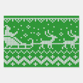 醜いセーターサンタクロースそりとトナカイ ラッピングペーパーシート (正面2)