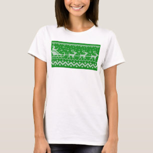 醜いセーターサンタクロースそりとトナカイ Tシャツ